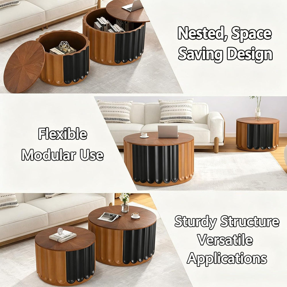 SFKLYU Round Nesting Coffee Table Set of 2 | Wood Finish Coffee Table Set, Sm...