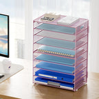 Marbrasse Paper Organizer Letter Tray, 9 Tier Mesh File Organizer with Handle, Paper Sorter Desk Organizer for Home Office Supplies - Pink
