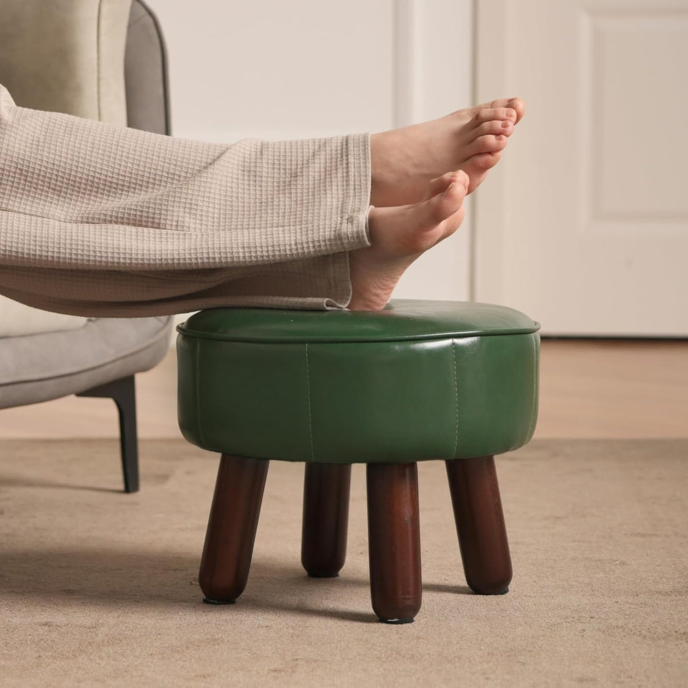 oakvivo 13in Small Foot Stool Ottoman, Round Faux Leather Foot Rest for Couch...