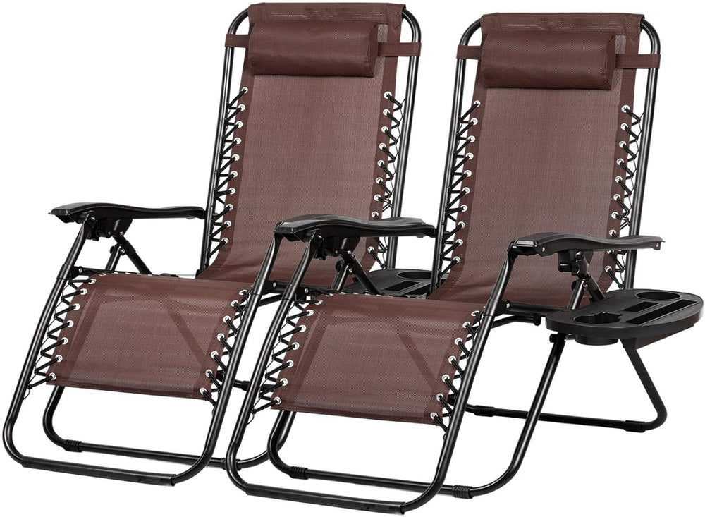 Nazhura Set of 2 Relaxing Recliners Patio Chairs Adjustable Steel Mesh Zero G...