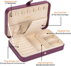 LANDICI Small Jewelry Box for Women Girls, PU Leather Travel Jewelry Case, Portable Jewelry Organizer Storage Holder Display for Ring Earrings Necklace Bracelet Bangle Men Kids Gift, Purple