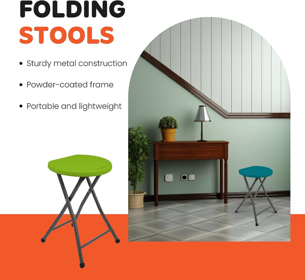 Mintra Home Folding Stools - 18.5in Height, Metal, Heavy Duty (1 Pack, White)