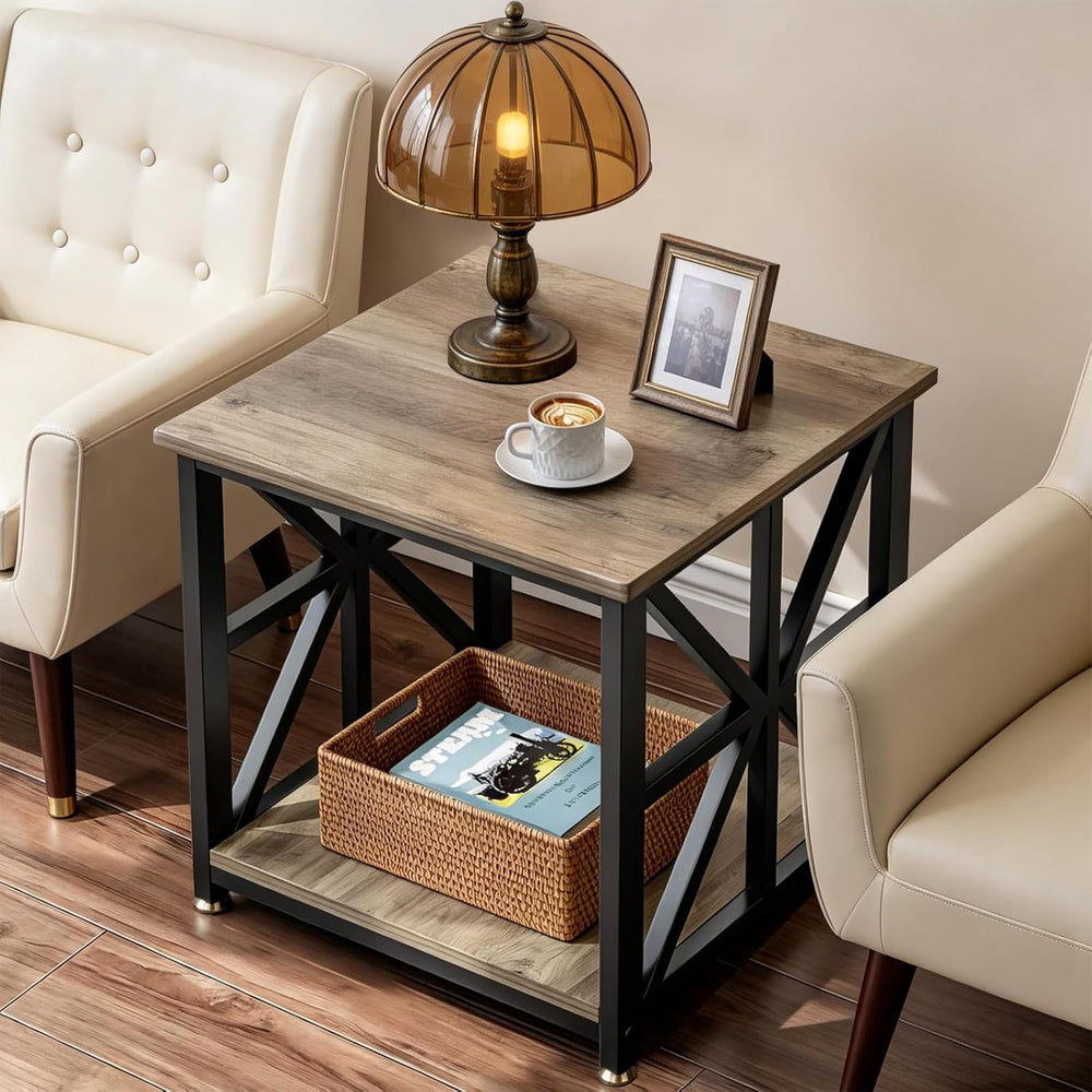 TooCust Square End Table with Storage Shelf, 24 inch Large Side Table with Ro...