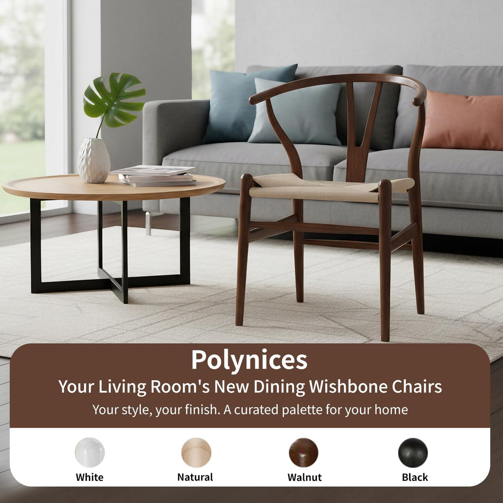 Polynices Wishbone Chair, Weave Solid Wood Mid-Century Modern Y Shaped Backre...