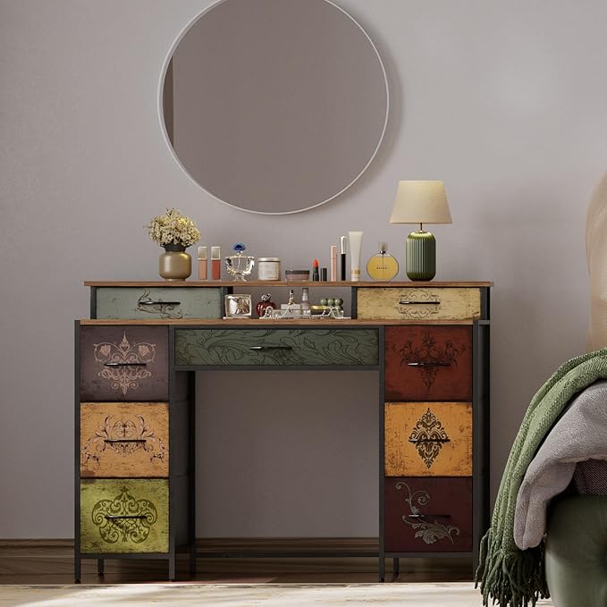 Dresser for Bedroom with 9 Drawers & 2 Open Shelves, Fabric Storage Cabin...