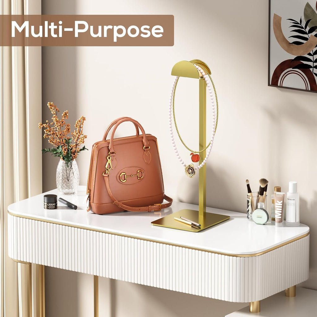 1 Pack Purse Display Stand, Purse Holder Handbag Display Stand Metallic Gold Purse Hanger Showing Bags, Purses, and Wreath, Adjustable Hook Stand for Tabletop, Closet, Desk, and Retail Use