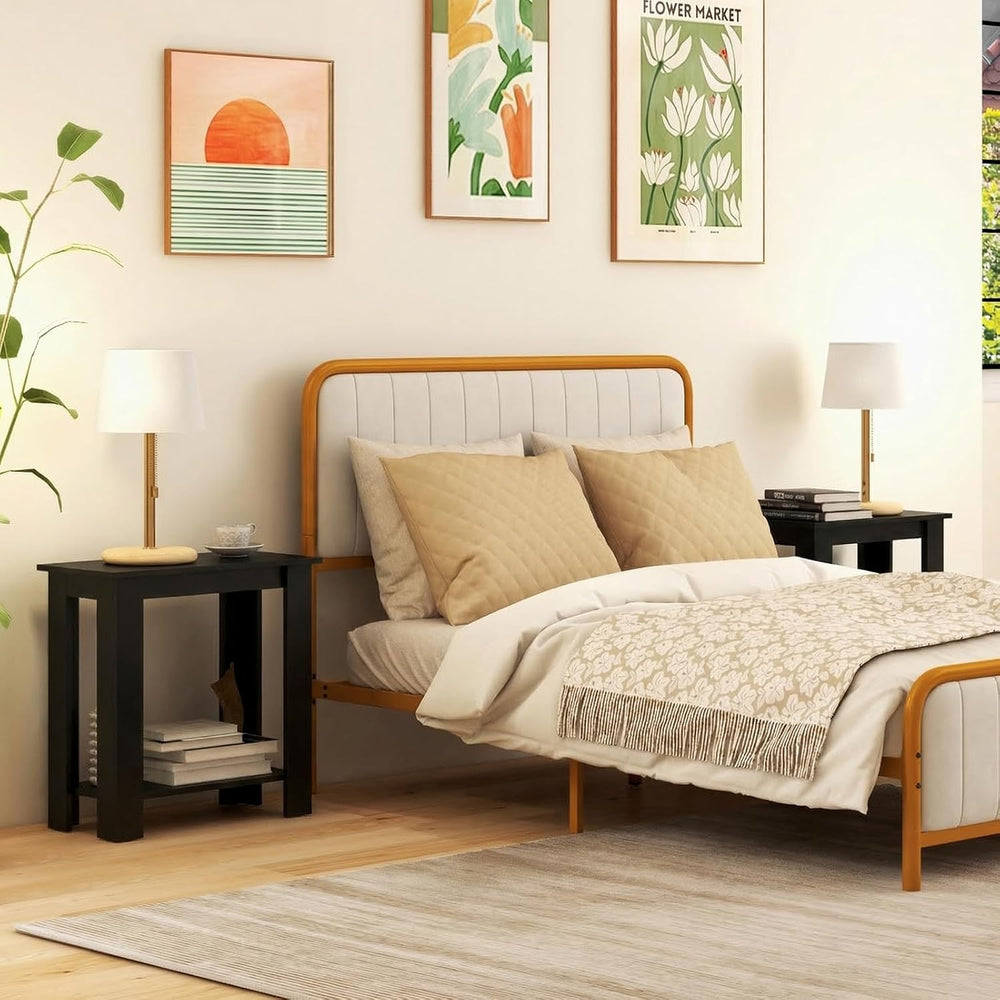 Giantex Narrow End Table, 2-Tier Side Table with Open Storage Shelf, Retro Wo...