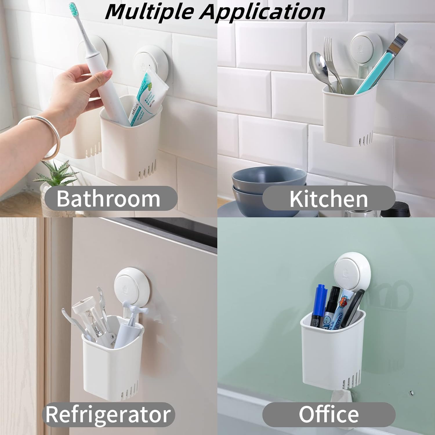 LEVERLOC Powerful Suction Toothbrush Holder, Removable Drill-Free Wall Shower Holder for Toothbrush, Toothpaste, Razor, Self-draining Suction Cup in Shower, Kitchen Tableware Organizer, White, 2 Pack
