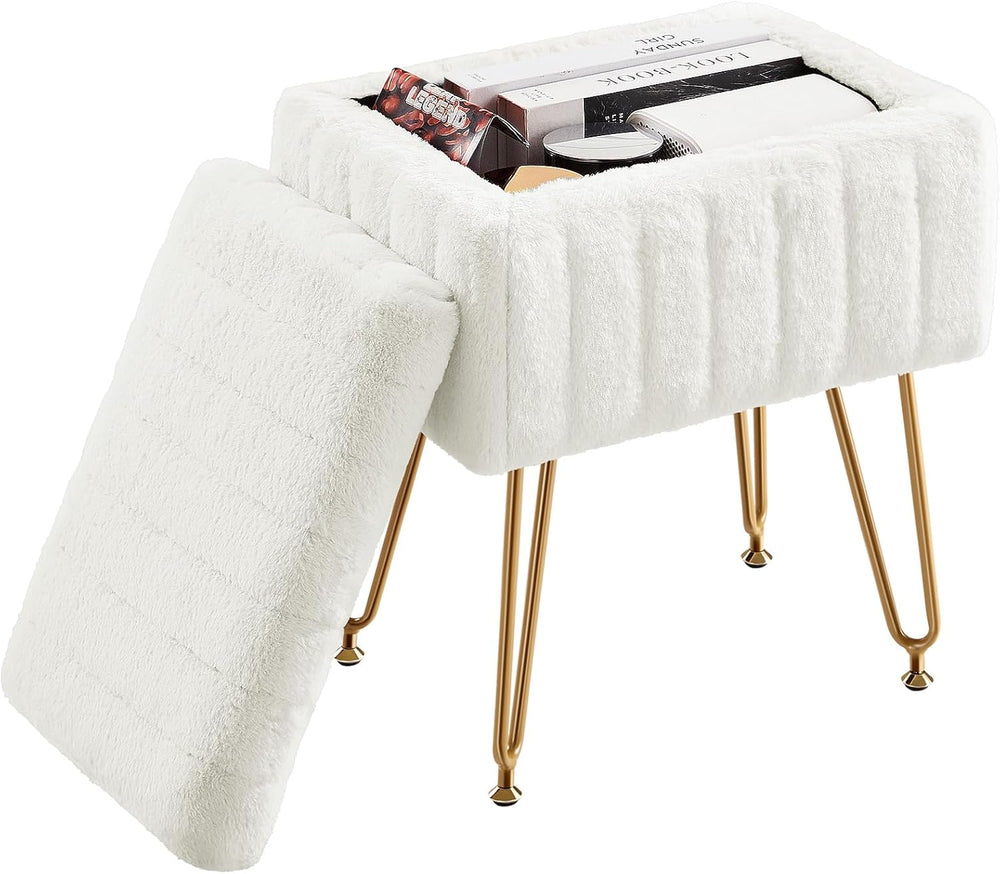 DUMOS Vanity Stool Chair Ottoman with Storage, Makeup Cute Soft Small Footsto...