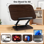 Book Stand with Light & Storage, Book Holders for Reading Hands Free, Wooden Cookbook Stand with Adjustable Height & 360 °Angle for Recipe,Magazine,Laptop,Tablet, Bible