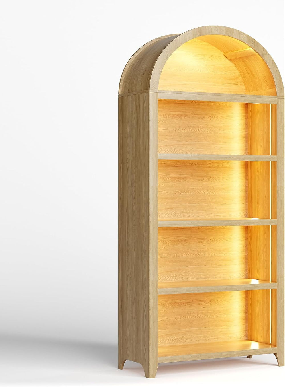 Arched Bookshelf with 5 Tiers and 3-Color LED Sensor Lights - Wood