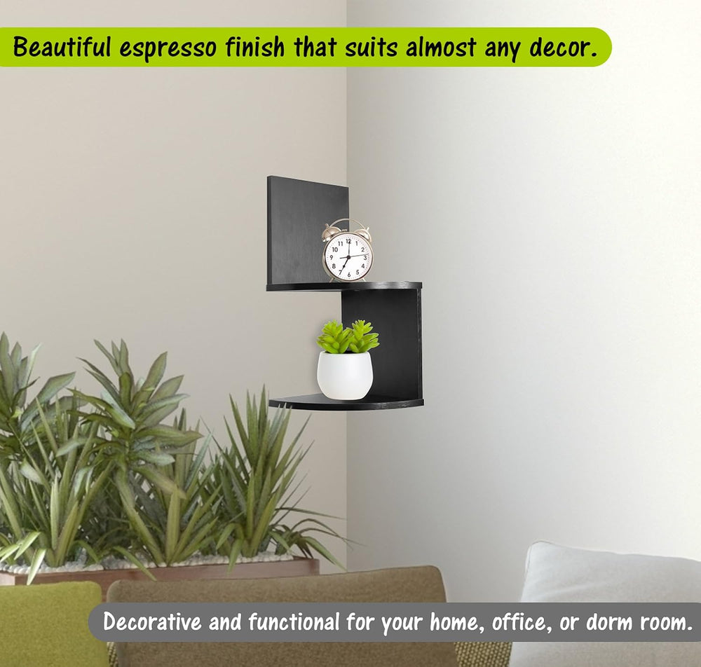 Corner Shelf, Greenco Modern Design 2 Tier Floating Shelves for Walls, Easy-t...