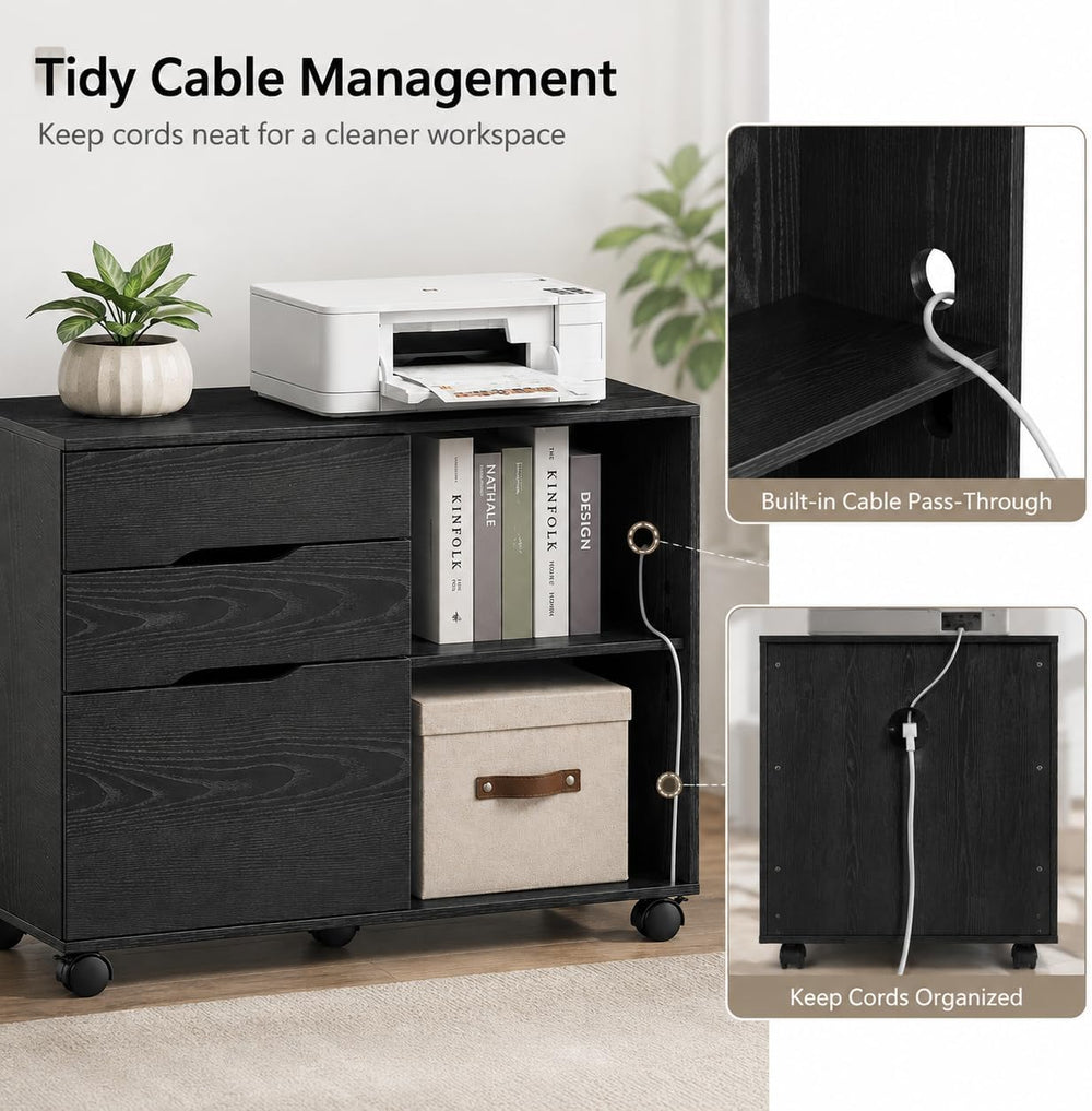 Simple Deluxe 3 Drawer Rolling File Cabinet, Wood Printer Stand with Adjustab...