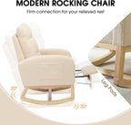 NIOIIKIT Modern Nursery Rocking Chair, Teddy Upholstered Rocking Chair with Footrest, Comfortable Rocker Recliner with Side Pocket, Rocker Glider for Living Room, Bedroom, Nursing Room (Beige)