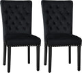 Velvet Dining Kitchen Chair Set of 2, Parsons Upholstered Dining Room Chair, Wood Accent Chair with Nailed Trim, Black
