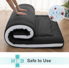 Japanese Floor Mattress, Full Size Futon Mattress, 4" Thicken Tatami Mat Sleeping Pad Foldable Roll Up Mattress for,Camping Couch (Black, 54" x 80")