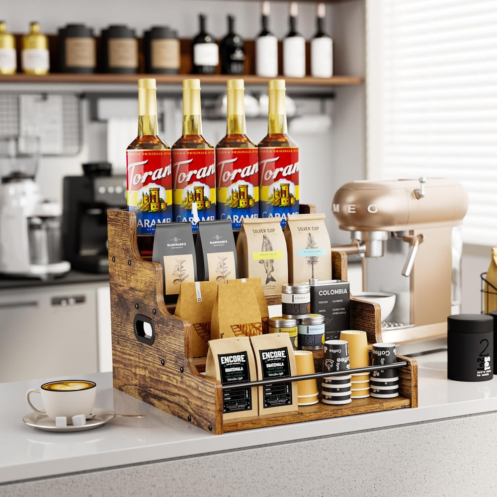 KLM Liquor Bottle Display Shelf, Coffee Syrup Rack Organizer, 4 Step Countert...