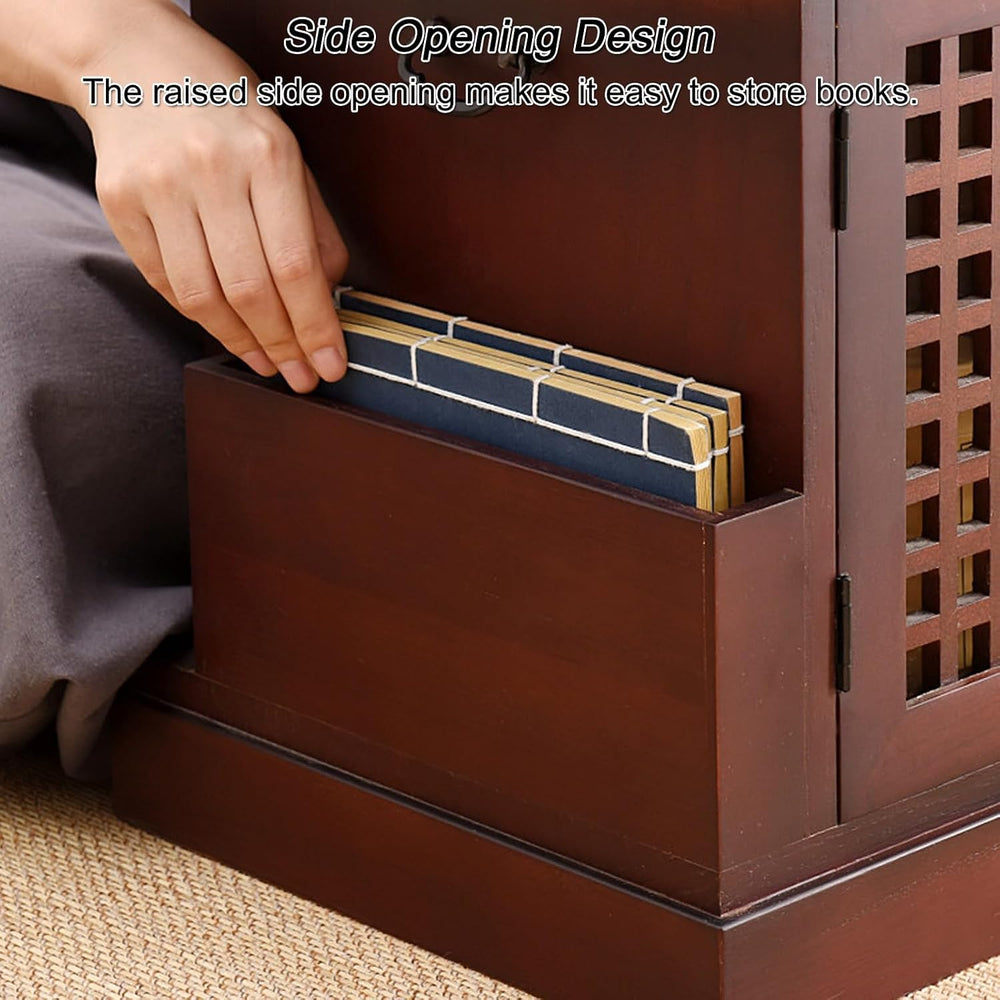 Japanese Tea Cabinet Floor Table, Paulownia Wood Side Table with Tray and Sto...