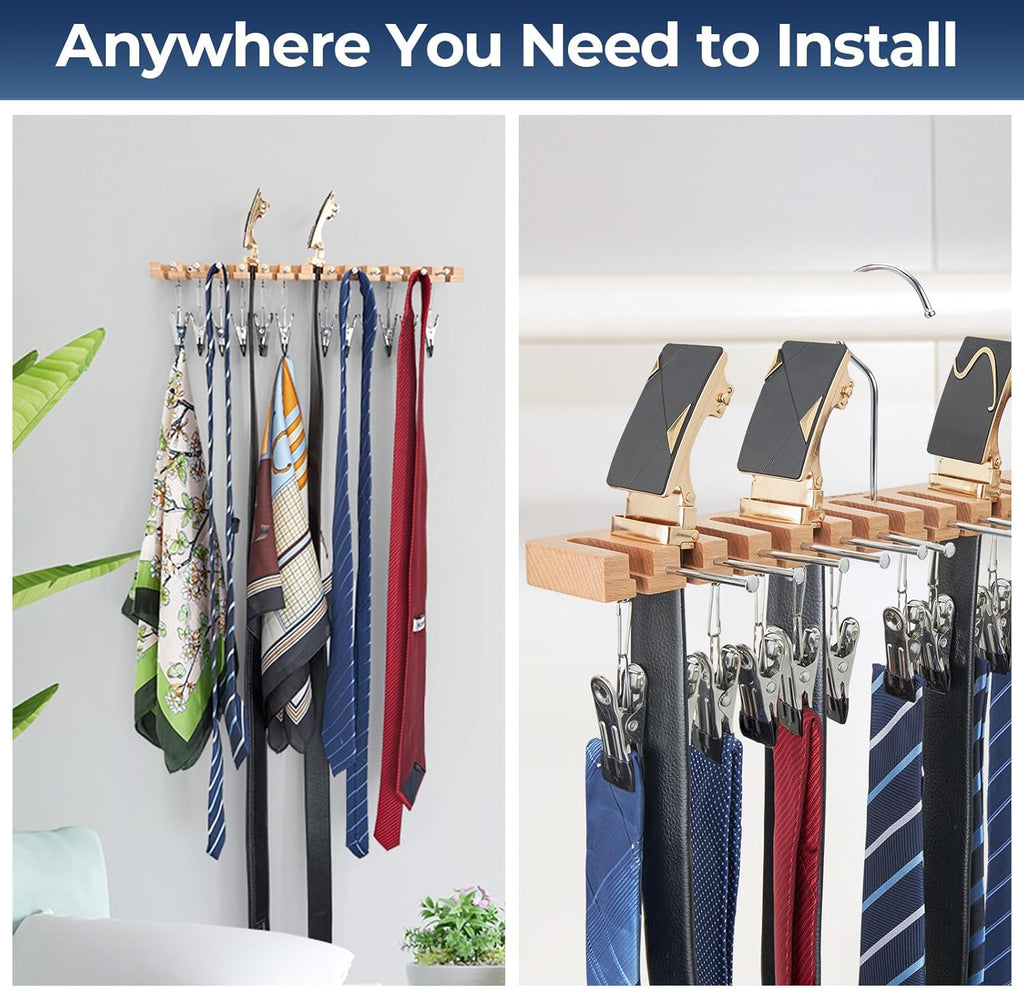 Ohuhu 3 in 1 Belt Hanger Tie Rack Hat Organize for Closet Storage with 14 Belt Slots 12 Tie Hangers 12 Hat Clips Wall Mount Belt Display Space Saver for Men Women Belt Tie Hat Accessories