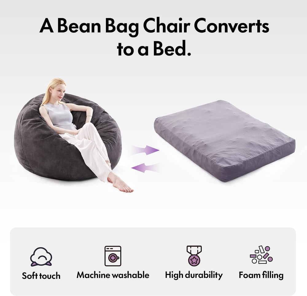 Giant Bean Bag Chair Bed for Adults, Convertible Beanbag Chairs to Floor Matt...