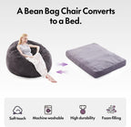 Giant Bean Bag Chair Bed for Adults, Convertible Beanbag Chairs to Floor Mattress, Large Bean Bag Lazy Chair with High-Density Foam Filling, Bean Bag Couch Sofa Bed Machine Washable, Dark Grey