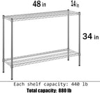 14" Deep x 48" Wide x 34" Height Wire Shelving Kit | 2-Tier | NSF Commercial Storage Rack Unit