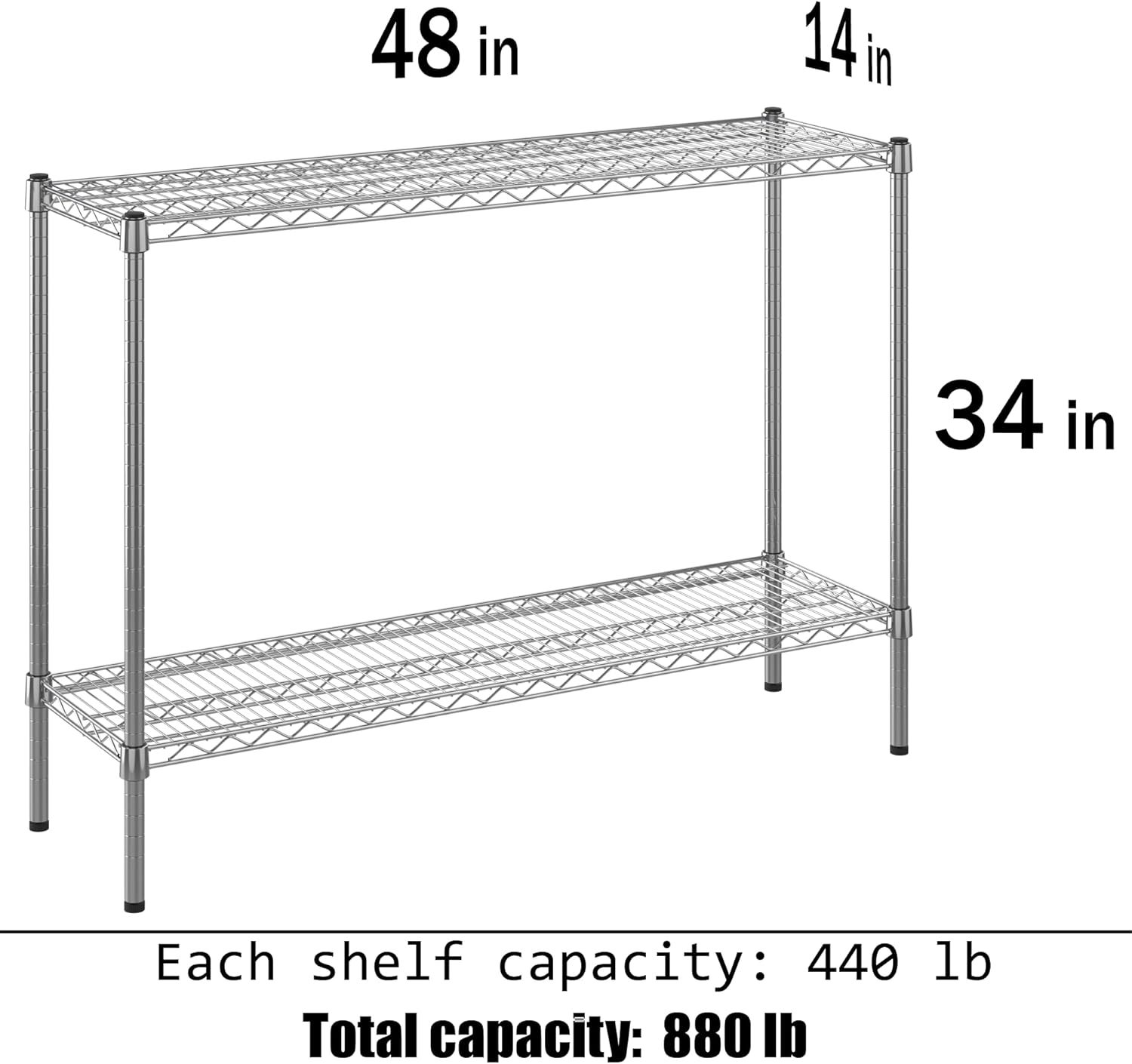 14" Deep x 48" Wide x 34" Height Wire Shelving Kit | 2-Tier | NSF Commercial Storage Rack Unit