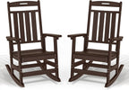 Oversized HDPE Outdoor Rocking Chair Set of 2, All-Weather, Coffee | Heavy Duty Patio Rockers with High Back, Extra Large & Extra Wide, Supports up to 380lbs, Perfect for Porch, Lawn, Garden