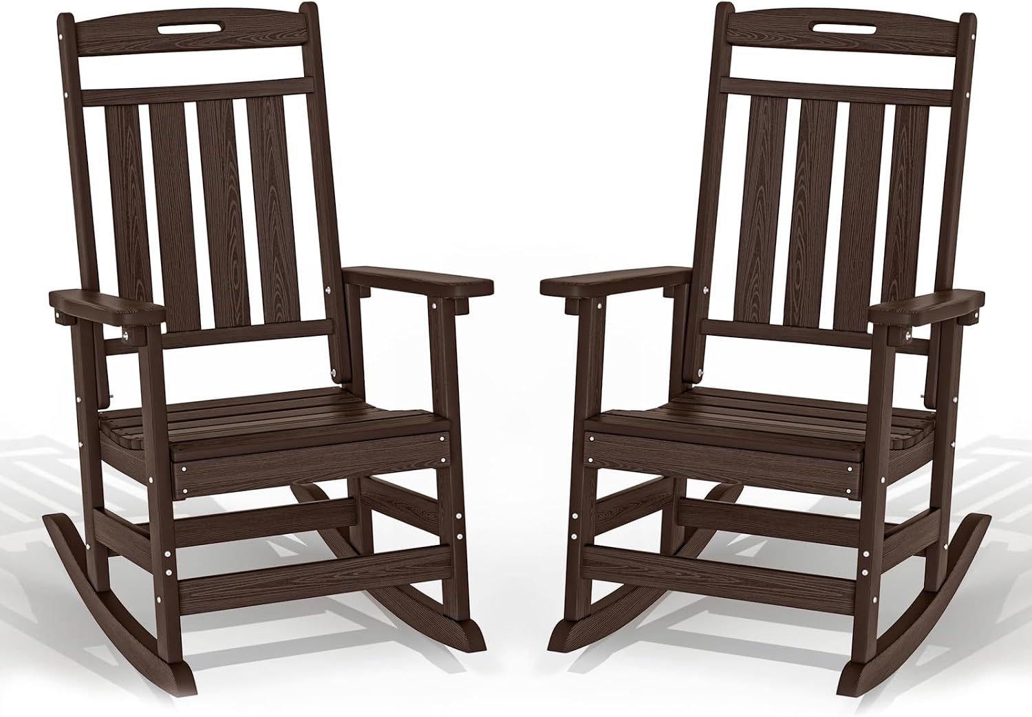 Oversized HDPE Outdoor Rocking Chair Set of 2, All-Weather, Coffee | Heavy Duty Patio Rockers with High Back, Extra Large & Extra Wide, Supports up to 380lbs, Perfect for Porch, Lawn, Garden
