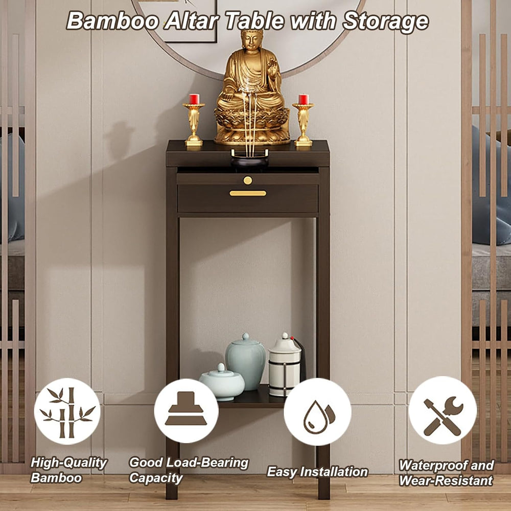 Meditation Buddhist Altar Table, Entry Console Table with Storage, Bamboo Poo...