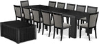 X12MZ-0C6-50 - 14-Pc Dining Room Table Set a Rectangular Table with a coffee table and 12 Dark Gotham Grey Linen Fabric Dining Chair, 39x120 Inch, Wire Brushed Black