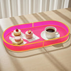 Acrylic Decorative Vanity Tray Perfume Jewelry Trinket Tray for Bathroom Counter Soap Toilet Tank Sink Small Candle Catch All Organizer, 12.6x6.3 Inches, Neon Pink