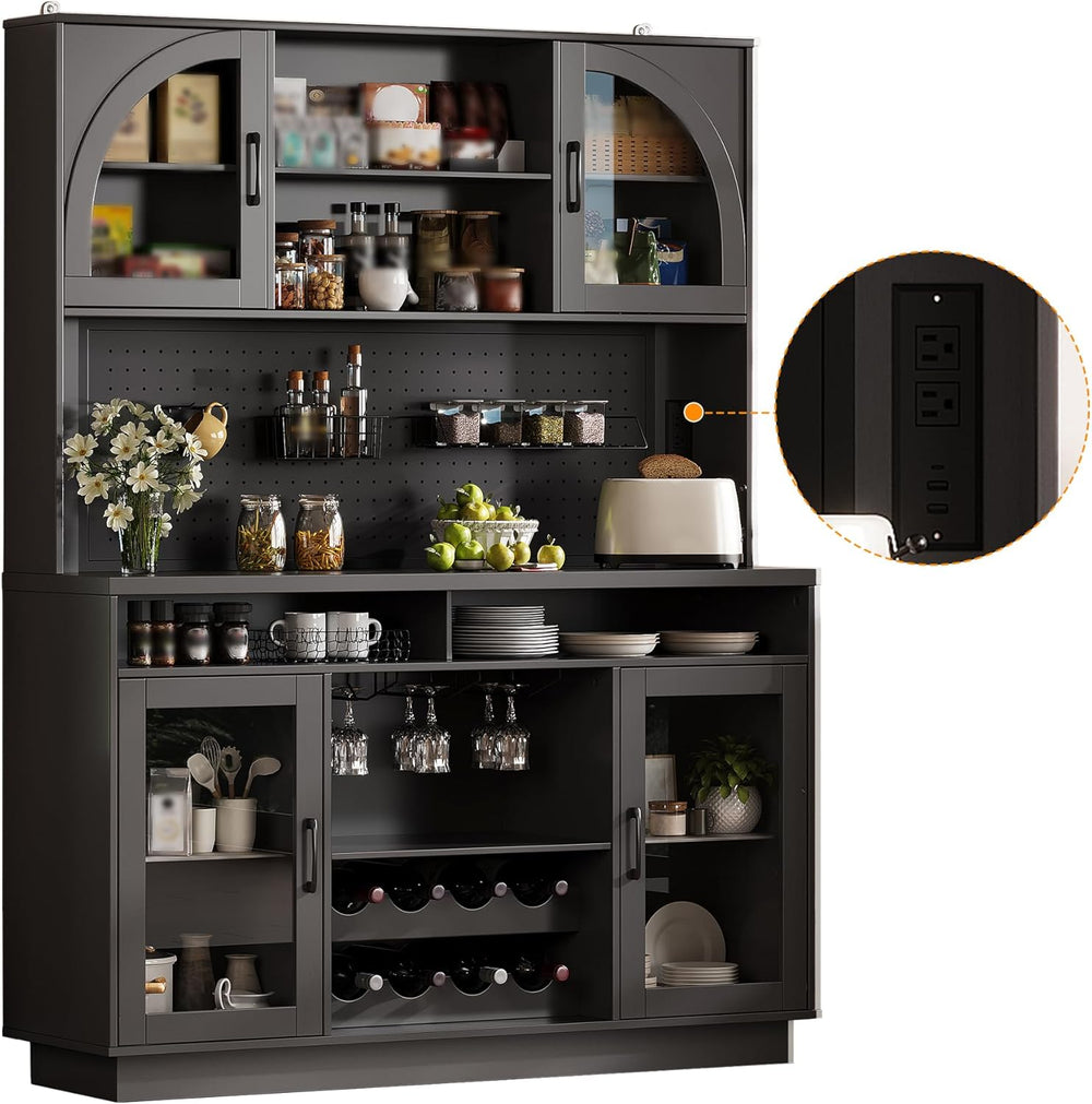 BINGTOO 71" Tall Kitchen Pantry Cabinet with Charging Station, 54" ...