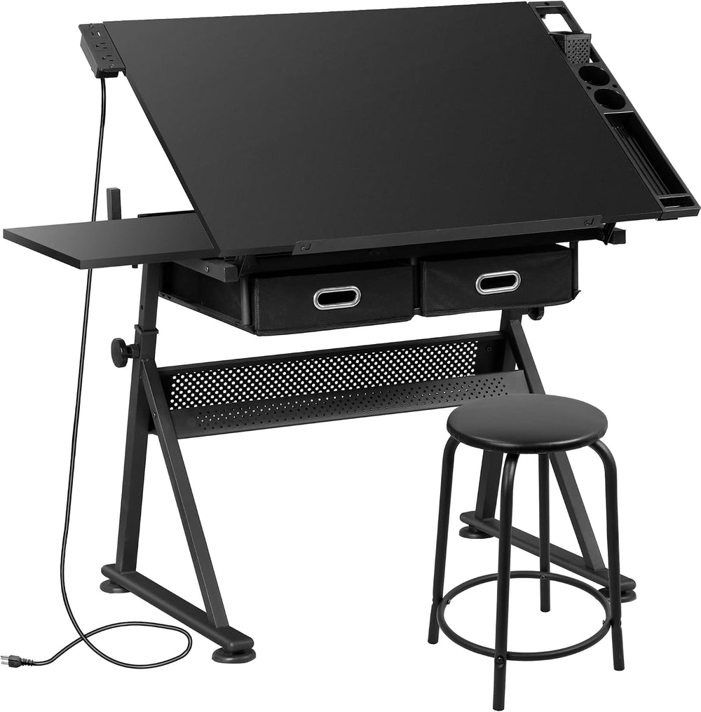 Nouva Adjustable Drafting Table Drawing Table w/Power Outlets (2AC, USB, Type...