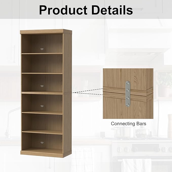82" Wooden Book Shelf, 5 Shelf Bookcase, Modern Bookshelf with Adjustable Shelf for Home Office, Study Room, Oak