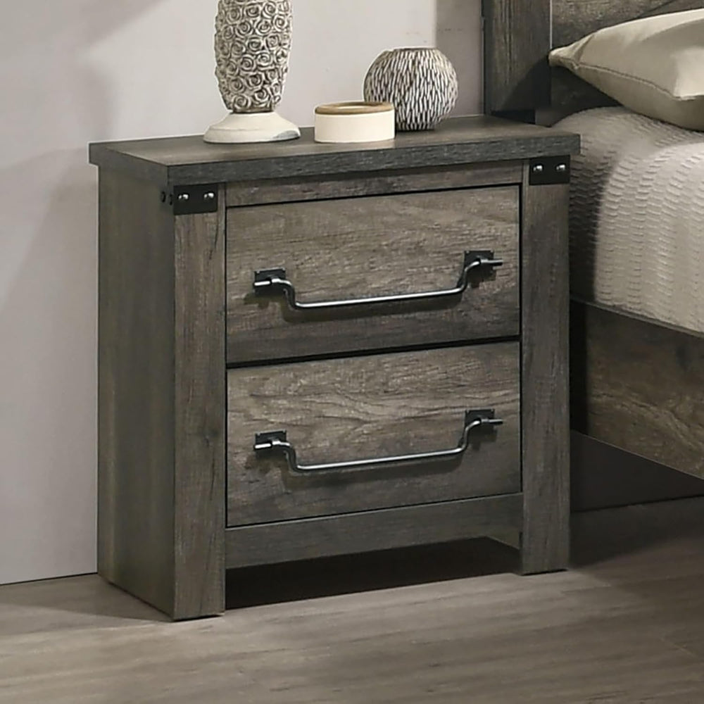 Rustic Gray 1pc Bedside Table Melamine Paper Wooden Nightstand Antique Brass ...