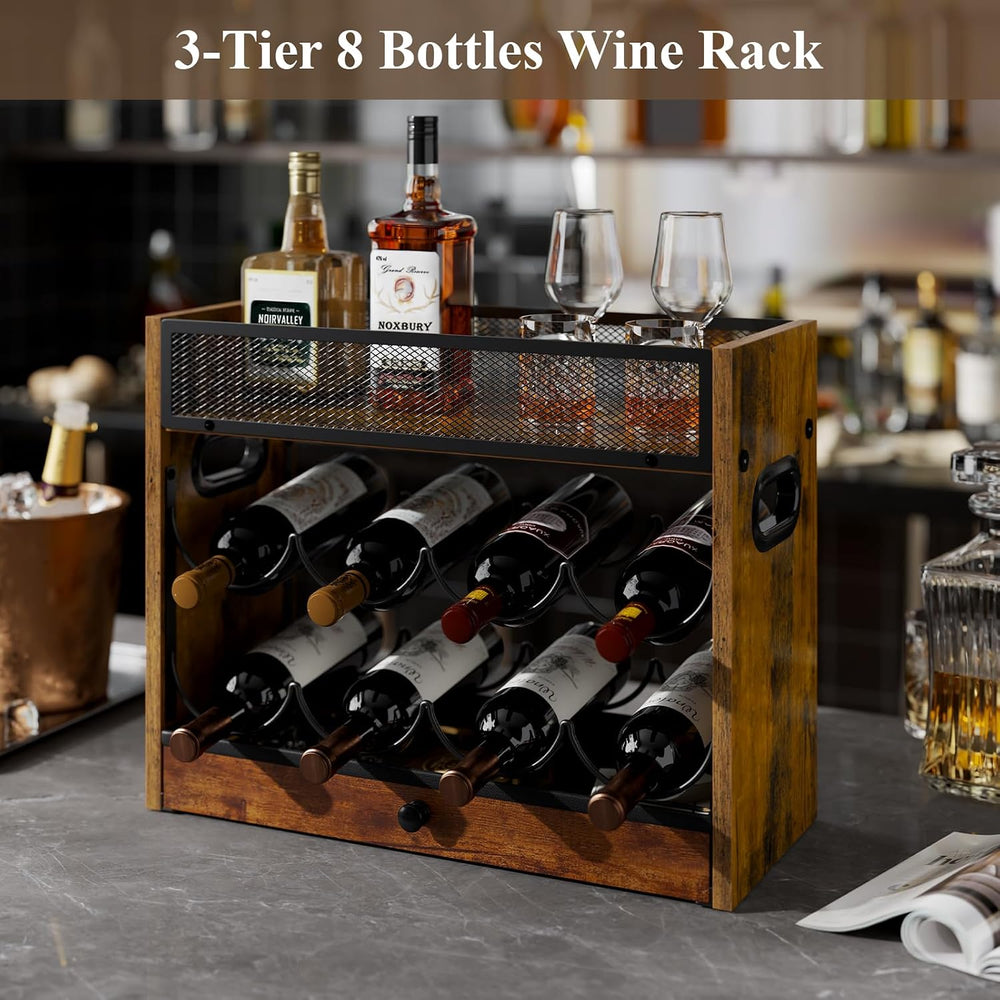 3-Tier Countertop Wine Rack, Coffee Syrup Rack Organizer With Drawer for Coff...