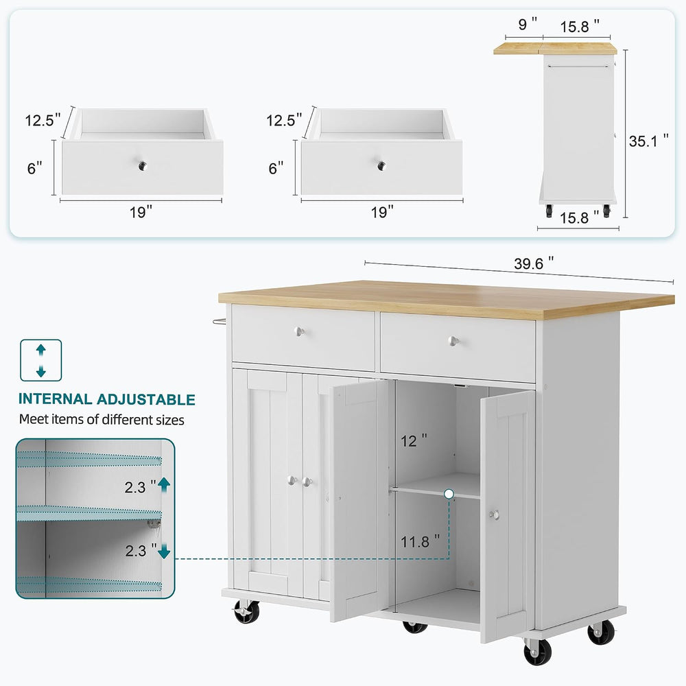Shintenchi Kitchen Island w/Dropleaf Rolling Kitchen Table w/Seating