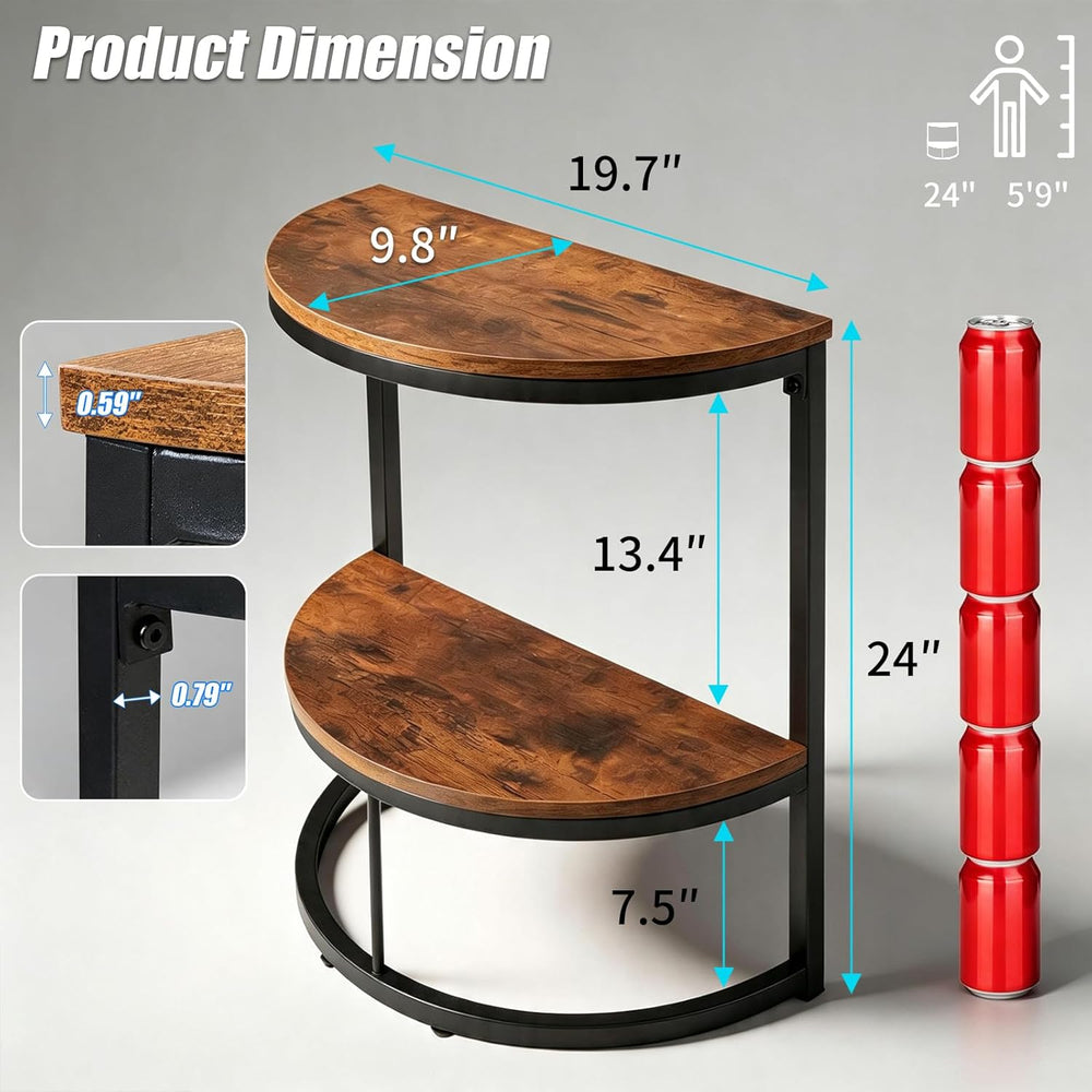 TooCust Half Round End Table for Living Room, 9.8" D x 19.7" W x 24...