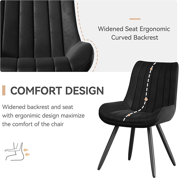 Dining Chairs Set of 6, Faux Leather Mid Century Modern Kitchen Chairs with Soft Cushion, Comfortable Upholstered Dining Room Chairs for Kitchen, Black