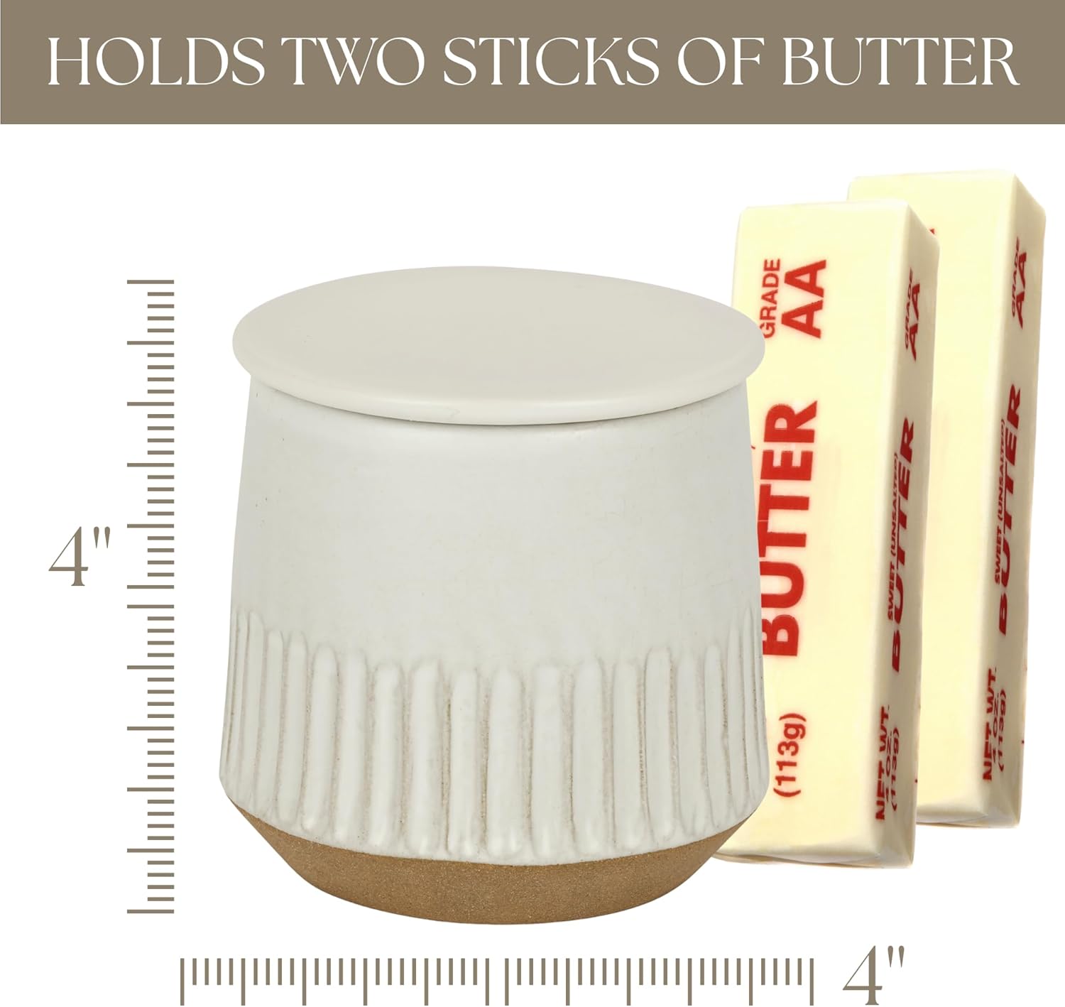 French Butter Crock Gift Set –Housewarming Gift, Gift for Foodie, Holiday Gift, Corporate Gift, Gift for Kitchen |Ceramic Butter Keeper Gift Set with Tea Towels & Olivewood Spreader in Gift Box