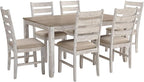 Signature Design by Ashley Skempton Cottage Dining 7 Piece Set – Rectangular Table & 6 Upholstered Chairs | Coastal Chic Meets Farmhouse, Whitewash