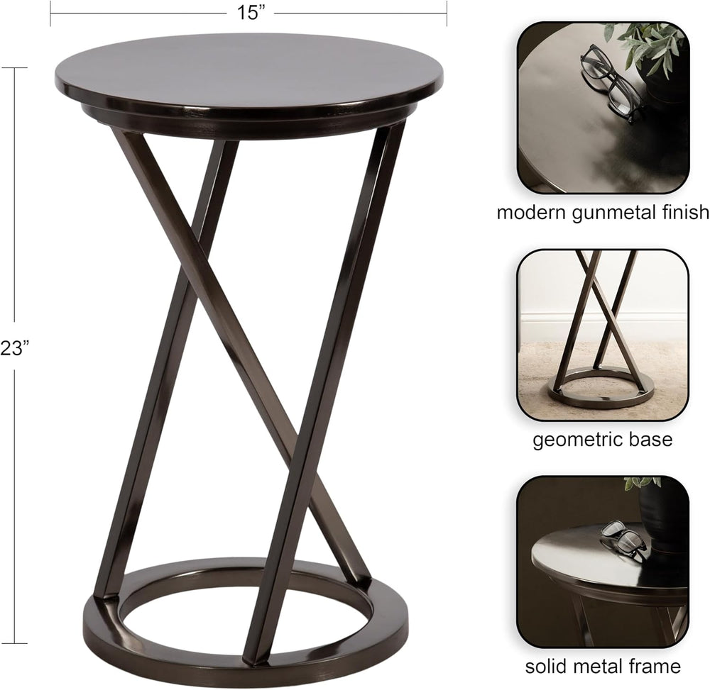 Kate and Laurel Aja Modern Metal Round Side Table; 15 x 15 x 23; Gray Gunmeta...