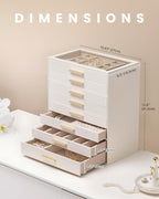 Lolalet Jewelry Box Organizer, 8-Layer Jewelry Organizers and Storage Case with Glass Lid, Ring Earring Bracelet Necklace Holder Organizer, Birthday Christmas Gifts for Women Girls -8Layer, Beige