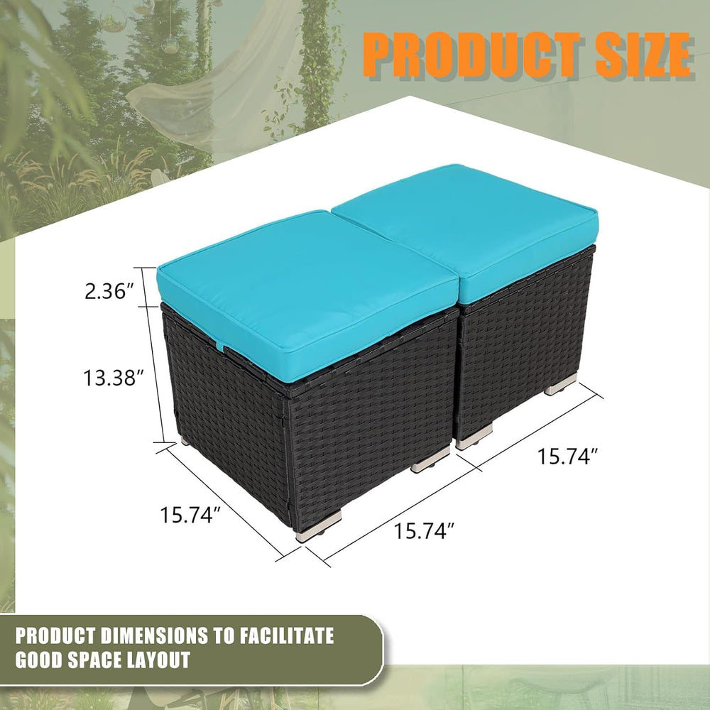 Wicker Outdoor Patio Ottoman - 2 Pack Outdoor Ottomans for Patio, Side Table ...
