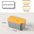 Hasense Ceramic Butter Dish with Wooden Lid, Large Butter Container for Countertop Airtight Butter Stick Covered Keeper,Grey Embossed Pattern,Easy Clean Dishwasher Safe