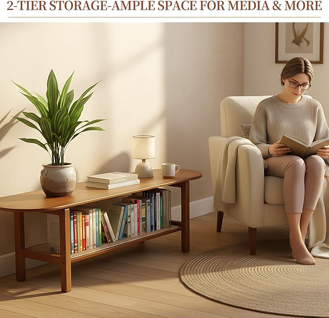 Tiita Bamboo TV Stand with Storage for TV up to 65 inch, Bamboo Rattan TV Con...