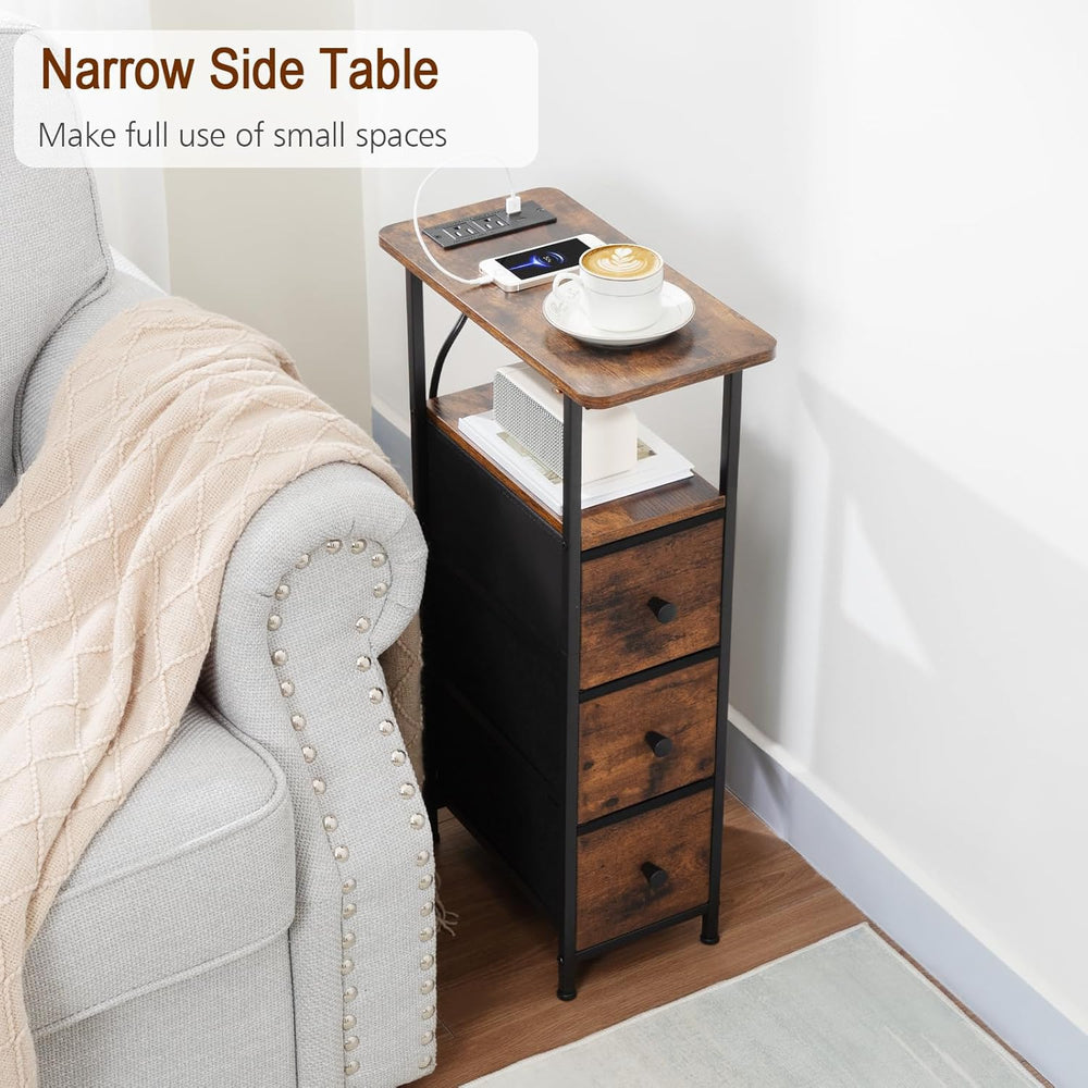 LOAKEKEL Narrow End Tables Living Room Set of 2 with Charging Station, Skinny...