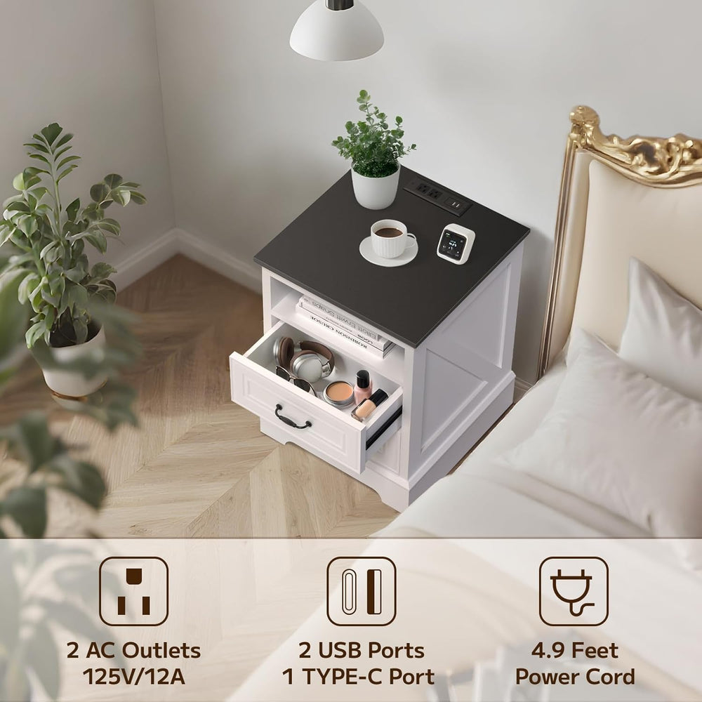 Eondon 18" Farmhouse Nightstand with Charging Station, 2 Drawers Bedside...