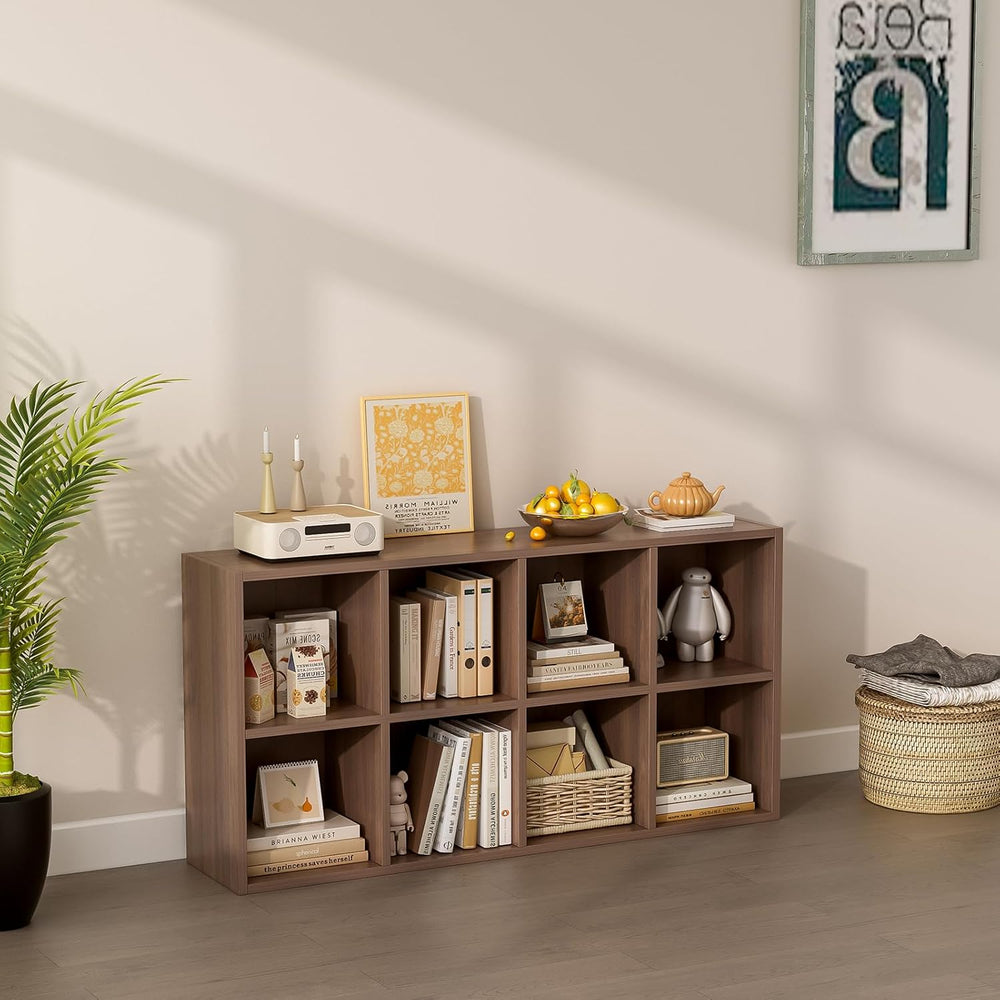 8-Cube Storage Shelf Bookcase - Wooden 4-Tier Floor Standing Open Bookshelf f...